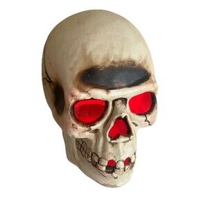 Vintage Halloween Skeleton Skull Head Blow Mold Plastic Red Light Spooky